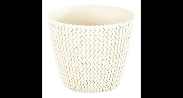 Plantenpot/bloempot kunststof dia 16 cm en hoogte 13 cm creme wit