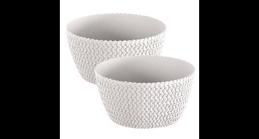 Plantenpot/bloempot tafelstuk - 2x - kunststof - D24 x H12 cm - parel wit
