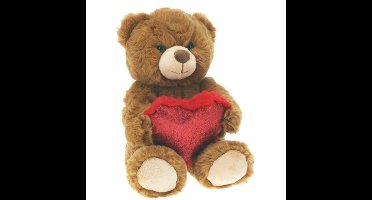 Pluche knuffelbeer/teddybeer met hartje - donker bruin - 26 cm