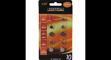 Powerful Batterijen knoopcel - assorti formaten mix - 10x stuks - Alkaline
