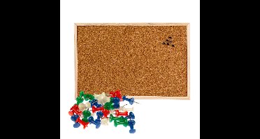 Prikbord van kurk - 58 x 39 cm - inclusief 40x gekleurde punaises