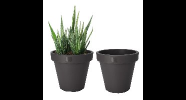 Pro Garden Bloempot - 2x - antraciet - rond - D20 cm - kunststof