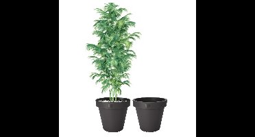 Pro Garden Bloempot - 2x - antraciet - rond - D50 cm - kunststof