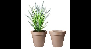 Pro Garden Bloempot - 2x - mokka bruin - rond - D30 cm - kunststof
