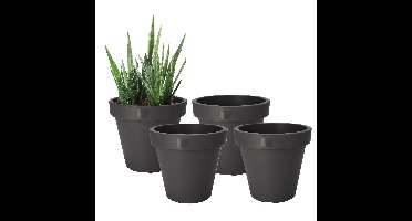 Pro Garden Bloempot - 4x - antraciet - rond - D20 cm - kunststof