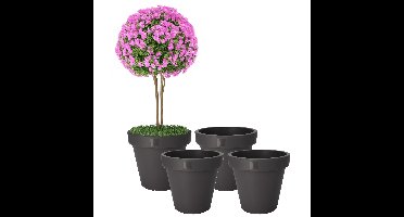 Pro Garden Bloempot - 4x - antraciet - rond - D40 cm - kunststof