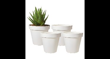 Pro Garden Bloempot - 4x - wit - rond - D20 cm - kunststof