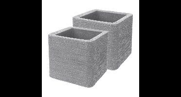 Pro Garden Plantenpot/bloempot Square - 2x - Tuin - stevig kunststof - lichtgrijs - 38 x 38 x 33 cm
