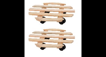 Pro Garden Plantentrolley - 2x - hout - naturel - rond - D35 cm - 100 kilo