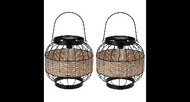 Pro Garden Solar lantaarn - 2x - metaal - 24 x 24 cm - tuinverlichting