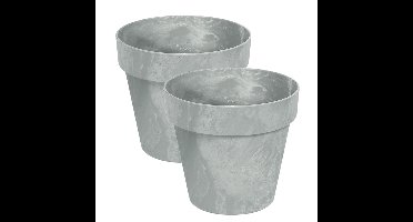 Prosperplast Bloempot - 2x - betonlook - lichtgrijs - kunststof - 25 cm