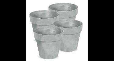 Prosperplast Bloempot - 4x - betonlook - lichtgrijs - 14 cm