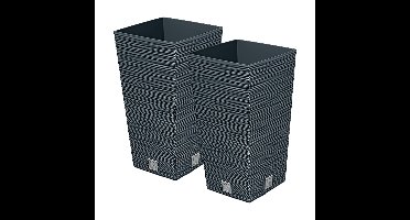 Prosperplast Plantenpot/bloempot Furu Stripes - 2x - voor buiten - kunststof - antraciet - vierkant - D24 x H45 cm