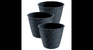 Prosperplast Plantenpot Paintstripe - 3x - kunststof - antraciet