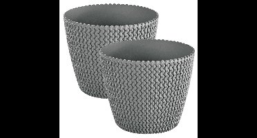 Prosperplast Plantenpot Splofy - 4x - steengrijs - kunststof - D16 x H13 cm