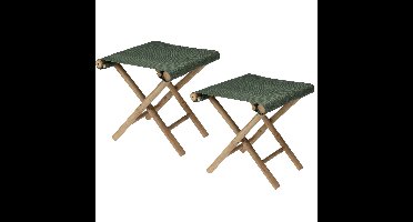 Redcliffs Bijzet krukje/stoel - 2x - Inklapbaar - groen - vouwkruk - bamboe/polyester - 40 x 40 cm