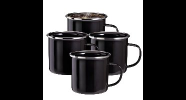 Redcliffs Drinkmokken - 8x stuks - zwart - 350 ml - emaille