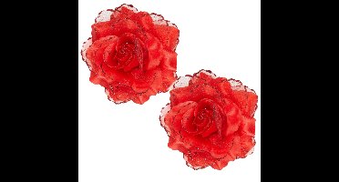 Rode roos haarbloem - 2x - Hawaii thema haarbloemen - Carnaval