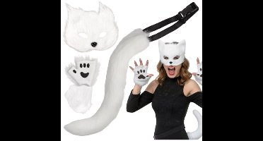Ruhhy Vossen kostuum - 4-delig - wit - katten verkleedset