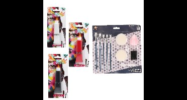 Schmink set 3x kleuren - wit/rood/zwart - 30ml - met penselen/sponsjes