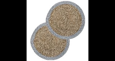 Secret de Gourmet Placemat - 4x - zeegras/grijs - rond - D39 cm