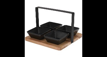 Serveerplank met 4 schaaltjes - acaciahout - aardewerk - 20 cm