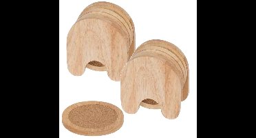 Set van 10x glazenonderzetters hout in houder 10 cm