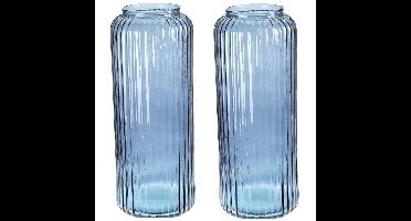 Set van 2x Excellent Houseware glazen vaas / bloemen vazen - blauw - 15 x 37 cm