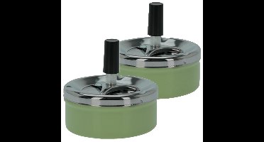 Set van 2x stuks druk en draai tafel asbak metaal groen/chrome 9 x 5 cm