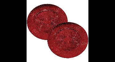 Set van 2x stuks kerstdiner onderborden rond rood glimmend 33 cm