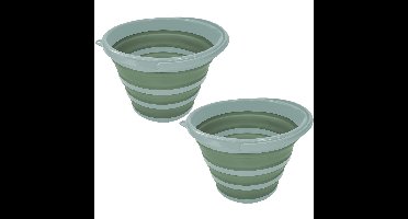 Set van 2x stuks schoonmaak emmer opvouwbaar groen rond 32 x 25 cm 10 liter van kunststof