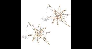 Set van 2x stuks verlichte kunststof kerststerren goud 36 cm
