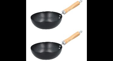 Set van 2x Wok pan houten handvat 20 cm