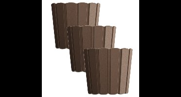 Set van 3x stuks wood-look plantenpot/bloempot kunststof dia 24 cm/hoogte 22 cm houtbruin