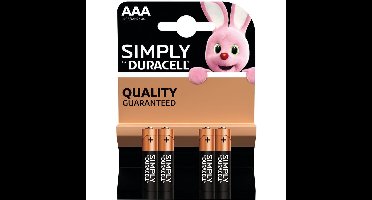 Set van 4x Duracell AAA - Simply alkaline batterijen - LR03 - 1.5 V