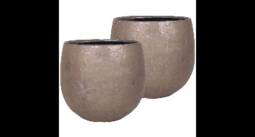 Set van 4x stuks bloempot/plantenpot schaal van keramiek glanzend brons kleur motief D14/11.5 cm en