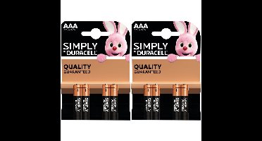 Set van 8x Duracell AAA Simply alkaline batterijen LR03 MN2400 1.5 V
