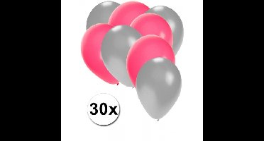 Shoppartners party ballonnen - roze en zilver - 30x - feestartikelen