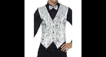 Smiffys carnavalkleding verkleed Pailetten Gilet - zilver - Heren