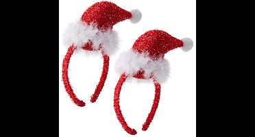 Smiffys Kerst diadeems - 2x - mini kerstmuts - rood - polyester - haarband