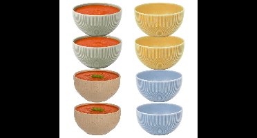 Soepkommen Memphis - D14 cm - groen / geel / beige/ blauw - 8x stuks