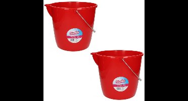 Sorbo mop/schoonmaak emmer - 2x - rood - 12 liter - met maataanduiding