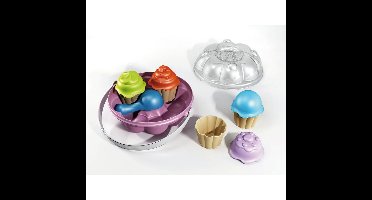 Speelset cupcake zandvormen in emmer - plastic - kinderen - zandbak