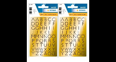 Stickervelletjes met 432x stuks alfabet plak letters A tot Z zwart/goud 13x12 mm