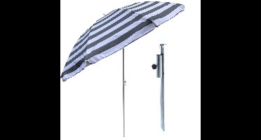 Strand/tuin Parasol met metalen grondharing - grijs/wit - D180 cm