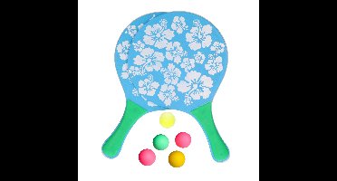 Summertime Beachball set - hout - blauw - strand sport speelset - met 5x balletjes