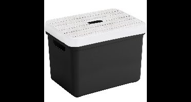 Sunware Opbergbox - zwart - 18 liter - met deksel hout kleur