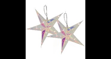 Svenska Living Verlichte kerststerren - 2x - zilver iriserend- 26 cm