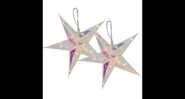 Svenska Living Verlichte kerststerren - 2x - zilver iriserend- 34 cm