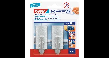 Tesa Powerstrips chroom haken - 2x stuks - Verwijderbare haken